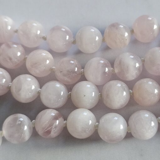 Rosenquarz-Bergkristall (Rosenperlen) -Mala mit Seidenquaste und Armband – Bild 11
