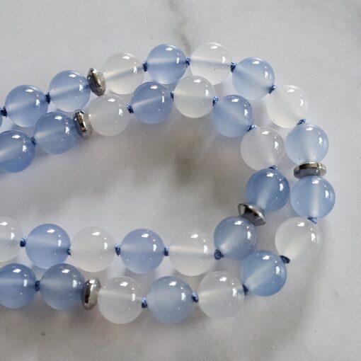 Chalcedon (blau) -Achat (weiß) -Mala mit blau gebändertem Chalcedon-Anhänger – Bild 15