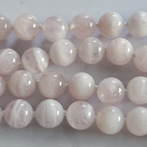 Rosenquarz-Bergkristall (Rosenperlen) -Mala mit Seidenquaste und Armband – Bild 10