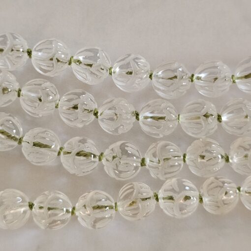 Bergkristall-Lotusperlen-Mala (2) mit Seidenquaste und Armband – Bild 15