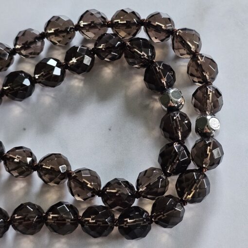 Rauchquarz-Mala (teilweise facettiert) mit Rauchquarz-Anhänger und Armband – Bild 17