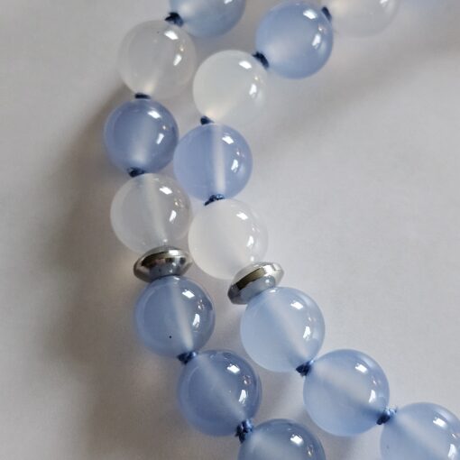Chalcedon (blau) -Achat (weiß) -Mala mit blau gebändertem Chalcedon-Anhänger – Bild 18