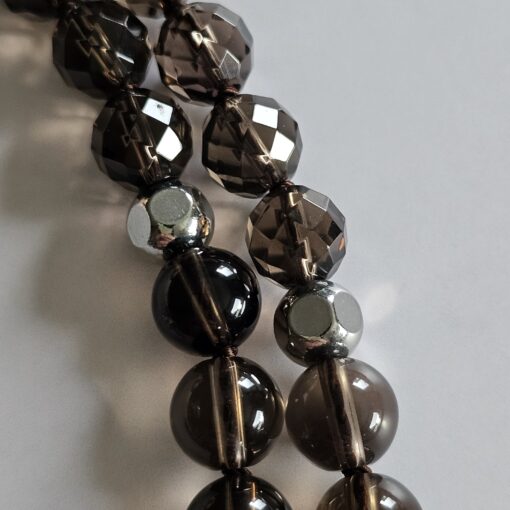 Rauchquarz-Mala (teilweise facettiert) mit Rauchquarz-Anhänger und Armband – Bild 19