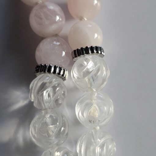 Rosenquarz-Bergkristall (Rosenperlen) -Mala mit Seidenquaste und Armband – Bild 19