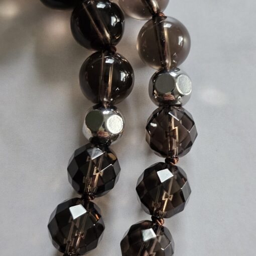 Rauchquarz-Mala (teilweise facettiert) mit Rauchquarz-Anhänger und Armband – Bild 20