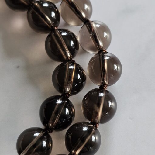 Rauchquarz-Mala (teilweise facettiert) mit Rauchquarz-Anhänger und Armband – Bild 21
