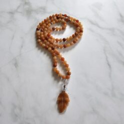 Aventurinquarz-Mala, orangefarben, mit Blatt aus orangefarbenem Aventurinquarz