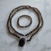 Rauchquarz-Mala (teilweise facettiert) mit Rauchquarz-Anhänger und Armband