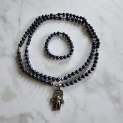 Saphir-Mala mit Edelstahlanhänger und Armband