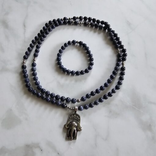 Saphir-Mala mit Edelstahlanhänger und Armband