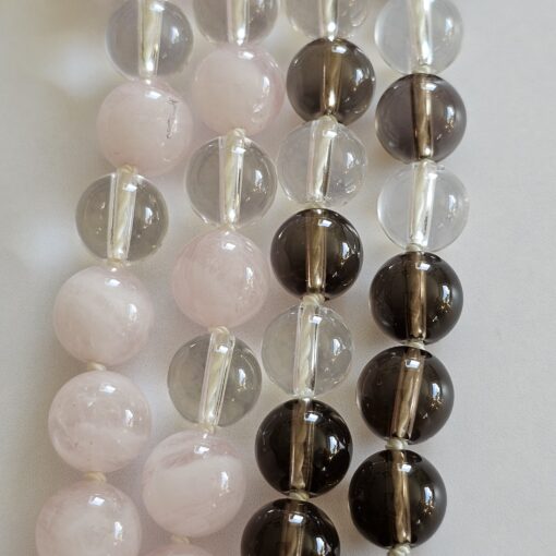 Bergkristall-Rauchquarz-Rosenquarz-Mala mit Edelstahlanhänger und Armband – Bild 2