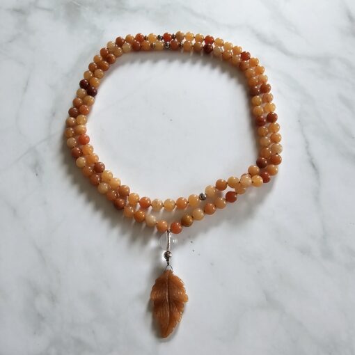 Aventurinquarz-Mala, orangefarben, mit Blatt aus orangefarbenem Aventurinquarz – Bild 3