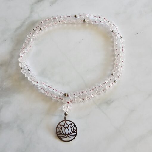 Bergkristall-Lotusperlen-Mala (1) mit Edelstahlanhänger und Armband – Bild 3