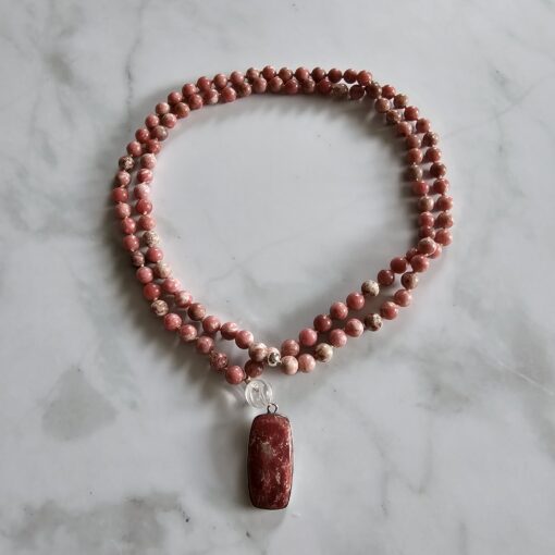 Thulit (Mangan-Zoisit) -Mala (1) mit Thulit-Anhänger und Armband – Bild 3