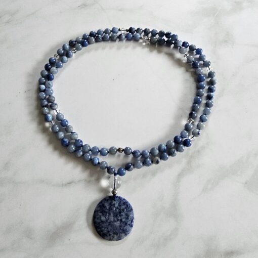 Aventurinquarz (blau) -Bergkristall-Mala mit blauem Aventurinquarz-Anhänger – Bild 3