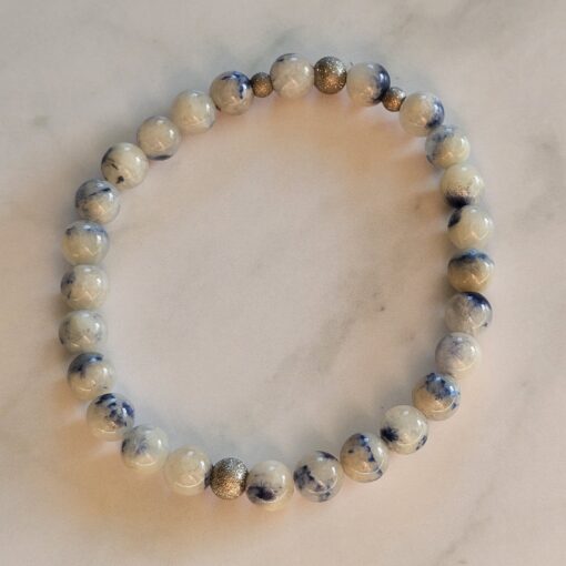 Dumortierit (Dumortierit in Quarz) -Mala mit Seidenquaste und Armband – Bild 4