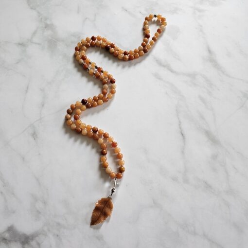 Aventurinquarz-Mala, orangefarben, mit Blatt aus orangefarbenem Aventurinquarz – Bild 4