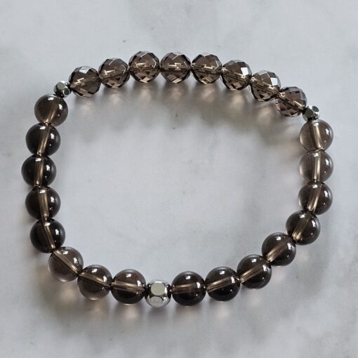 Rauchquarz-Mala (teilweise facettiert) mit Rauchquarz-Anhänger und Armband – Bild 4
