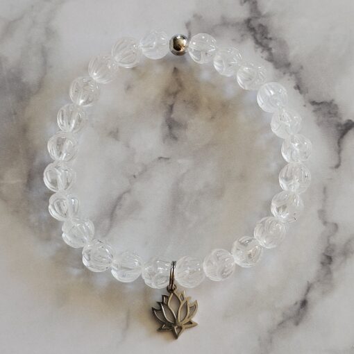 Bergkristall-Lotusperlen-Mala (1) mit Edelstahlanhänger und Armband – Bild 4