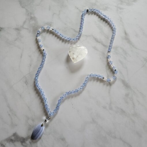 Chalcedon (blau) -Achat (weiß) -Mala mit blau gebändertem Chalcedon-Anhänger – Bild 5