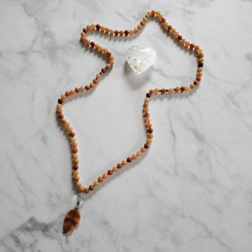 Aventurinquarz-Mala, orangefarben, mit Blatt aus orangefarbenem Aventurinquarz – Bild 5