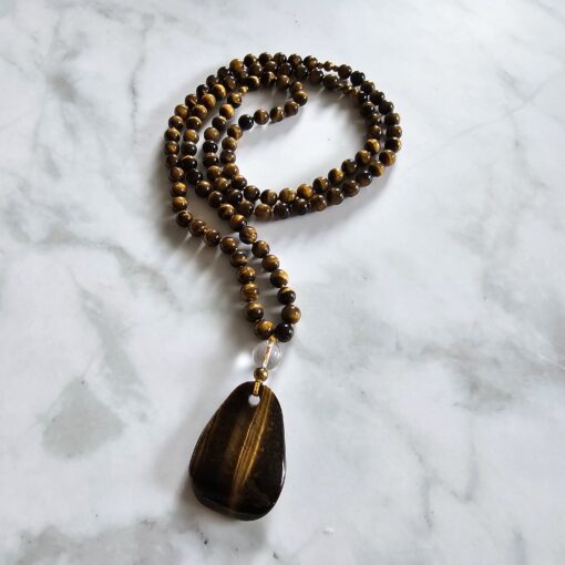 Tigeraugen-Messing-Mala mit Tigeraugen-Anhänger und Armband – Bild 5