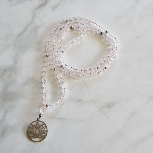 Bergkristall-Lotusperlen-Mala (1) mit Edelstahlanhänger und Armband – Bild 6