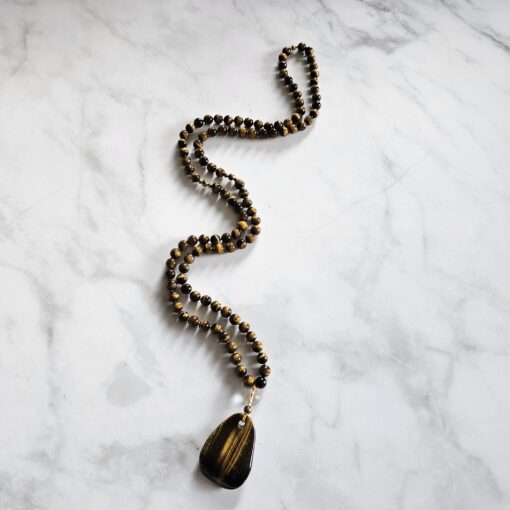 Tigeraugen-Messing-Mala mit Tigeraugen-Anhänger und Armband – Bild 6