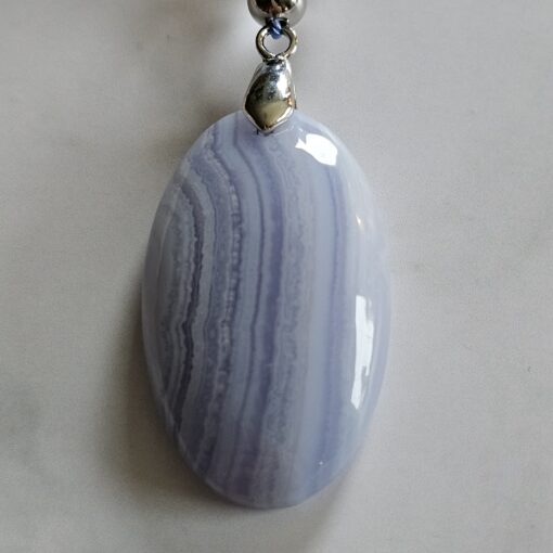 Chalcedon (blau) -Achat (weiß) -Mala mit blau gebändertem Chalcedon-Anhänger – Bild 7