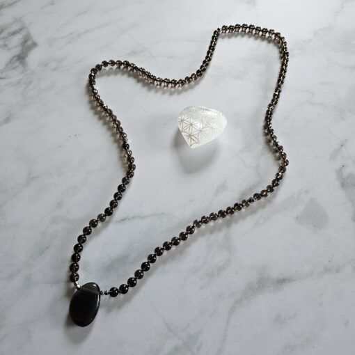Rauchquarz-Mala (teilweise facettiert) mit Rauchquarz-Anhänger und Armband – Bild 7