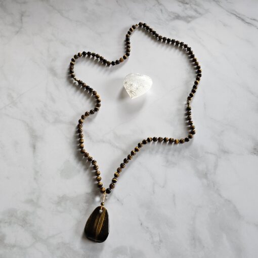 Tigeraugen-Messing-Mala mit Tigeraugen-Anhänger und Armband – Bild 7