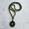 Budstone („Prasemquarz“) -Turmalin (schwarz) -Mala mit Budstone-Donut