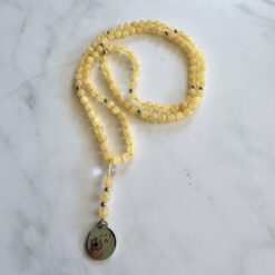 Calcit (orange, „Orangencalcit“) -Mala (3) mit Edelstahlanhänger