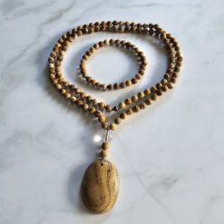 Jaspis („Landschaftsjaspis“) -Mala mit dunklerem „Landschaftsjaspis“-Anhänger und Armband
