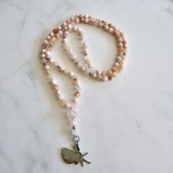 Achat („Kirschblütenachat“) -Mala (1) mit Edelstahlanhänger
