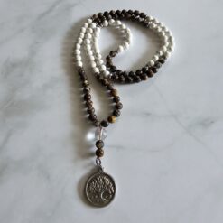 Magnesit-Opal (braun) -Mala (1) mit Edelstahlanhänger