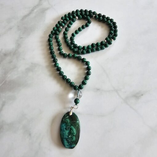 Malachit-Mala (3) mit Malachit-Chrysokoll-Anhänger