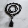 Obsidian („Regenbogen-Obsidian“) -Mala mit  „Regenbogen-Obsidian"-Anhänger (Buddha-Kopf) und 2 Armbändern