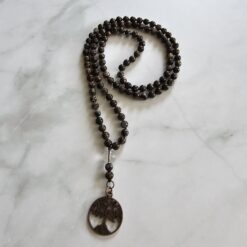 Opal (braun, brauner „Feuerspitzen“ Opal) -Mala mit kupferfarbenem Anhänger