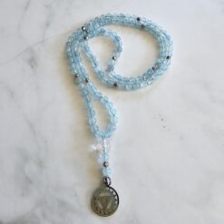Aquamarin-Mala (2) mit Edelstahlanhänger