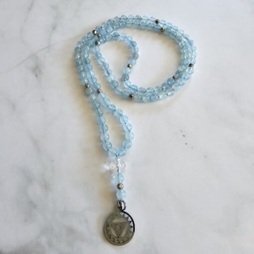 Aquamarin-Mala (2) mit Edelstahlanhänger