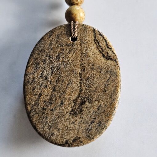 Jaspis („Landschaftsjaspis“) -Mala mit dunklerem „Landschaftsjaspis“-Anhänger und Armband – Bild 10