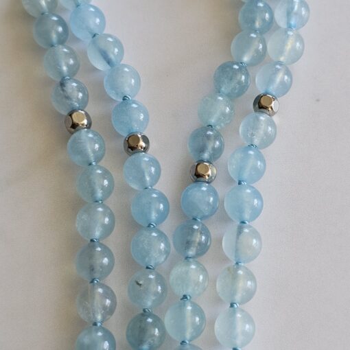 Aquamarin-Mala (2) mit Edelstahlanhänger – Bild 10