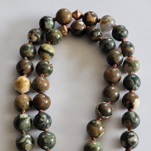 Meta-Rhyolith („Augenstein“, „Regenwaldstein“) -Kupfer-Mala mit „Regenwaldstein“-Anhänger – Bild 11