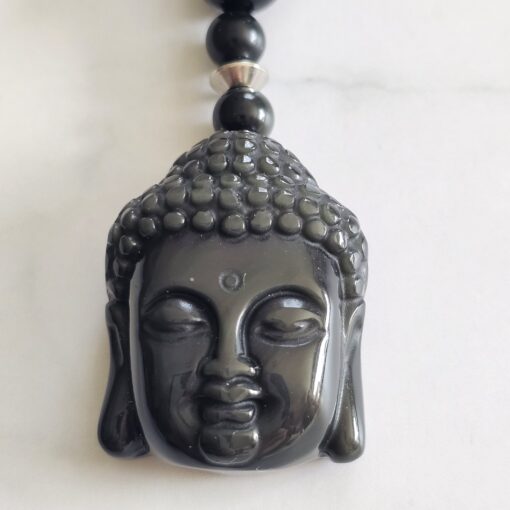 Obsidian („Regenbogen-Obsidian“) -Mala mit  „Regenbogen-Obsidian"-Anhänger (Buddha-Kopf) und 2 Armbändern – Bild 11