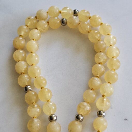 Calcit (orange, „Orangencalcit“) -Mala (3) mit Edelstahlanhänger – Bild 12