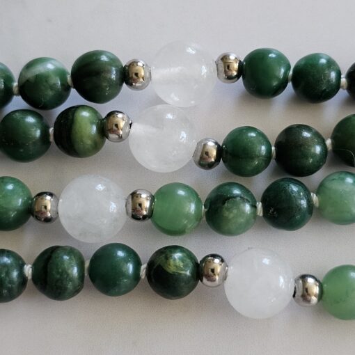 Budstone („Prasemquarz“) -Schneequarz-Mala mit Budstone-Donut – Bild 13