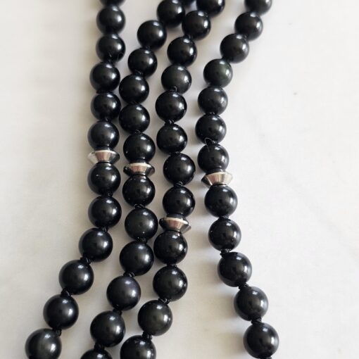 Obsidian („Regenbogen-Obsidian“) -Mala mit  „Regenbogen-Obsidian"-Anhänger (Buddha-Kopf) und 2 Armbändern – Bild 13