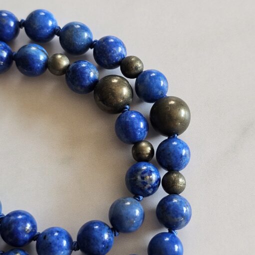 Lapislazuli-Pyrit-Mala (3) mit Lapislazuli-Anhänger (Tropfen) – Bild 14