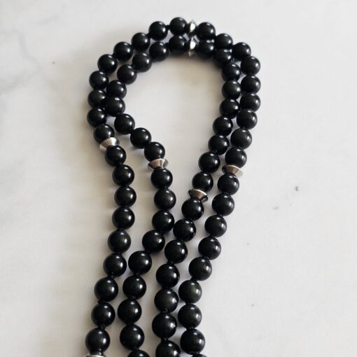 Obsidian („Regenbogen-Obsidian“) -Mala mit  „Regenbogen-Obsidian"-Anhänger (Buddha-Kopf) und 2 Armbändern – Bild 14